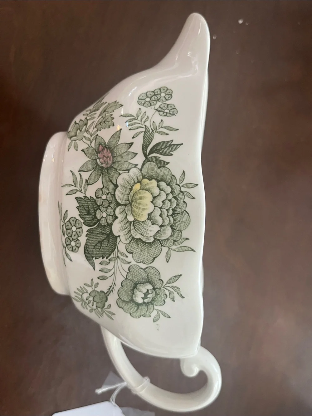 Wedgwood White Porcelain Gravy Boat with Green Floral Pattern